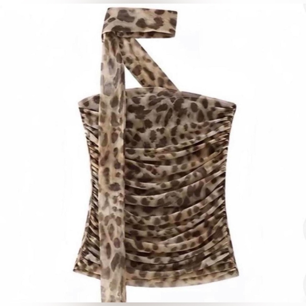 Zara leopard tube top w/ neck scarf